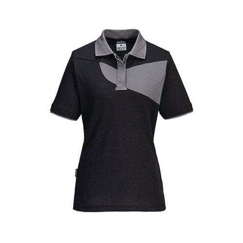 Portwest Pw2 Womens Polo Shirt Short Sleeve Black/Zoom Grey XS PW219BZRXS