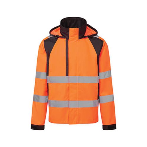 Portwest Wx2 Eco High Visibility Rain Jacket Orange/Black 3XL CD860OBRXXXL