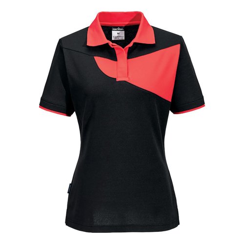 Portwest Pw2 Womens Polo Shirt Short Sleeve Black/Red Small PW219BDRS