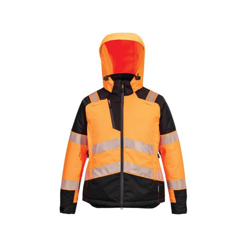 Portwest Pw3 High Visibility Womens Winter Jacket Orange/Black XL T162OBRXL