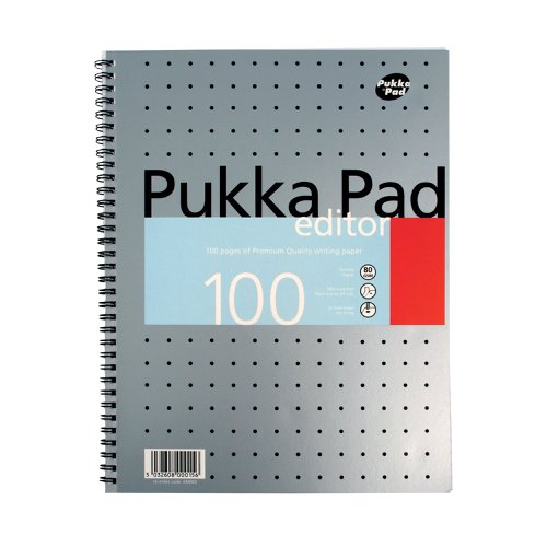 Pukka Pad Ruled Metallic Wirebound Editor Notepad 100 Pages A4 Silver (3 Pack) EM003