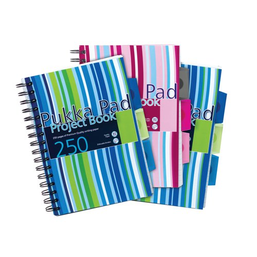 Pukka Pad Stripes Polypropylene Project Book 250 Pages A5 Blue/Pink (3 Pack) PROBA5