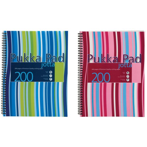 Pukka Pad Stripes Polypropylene Wirebound Jotta Notebook 200 Pages A4 Blue/Pink (3 Pack) JP018