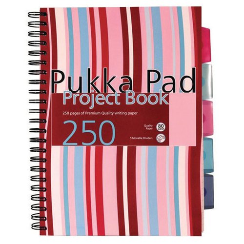 Pukka Pad Stripes Wirebound Hardback Project Notebook 250 Pages A4 Blue/Pink (3 Pack) CBPROBA4