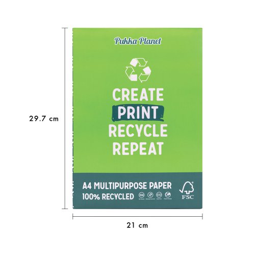 Pukka Planet recycled paper is a sustainable solution for all of your paper needs at home and the office. Crafted with the planet in mind, Pukka Planet multipurpose paper is a great eco-friendly alternative to your usual paper. Made from 100% recycled paper. The pack consists of 350 sheets of A4, 70gsm paper measuring 210mm x 297mm, providing ample supply for your home or office needs. Designed to be used in both the professional workplace and at home, the multipurpose paper is compatible with inkjet and laser printers and copiers and can even be used for arts and crafts! So, whether you're printing important documents, presentations or creative projects our paper will always deliver clear and consistent results. Wrapping on the pack of paper will be a random selection of the illustrated designs.