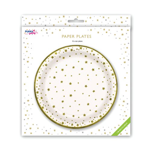 Pukka Party Paper Plates Christmas Stars Design (Pack of 8) PTY559