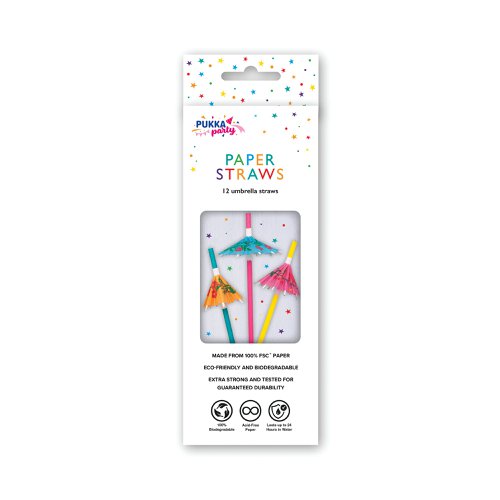 Pukka Party Umbrella Drinking Straws Assorted (Pack of 12) PTY579