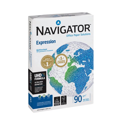 A bright white paper, Navigator Expression provides an excellent print contrast for high quality colour and mono documents. Smooth, thick and opaque, this 90gsm A3 paper is perfect for printing reports and is supplied in a pack of 500 sheets.