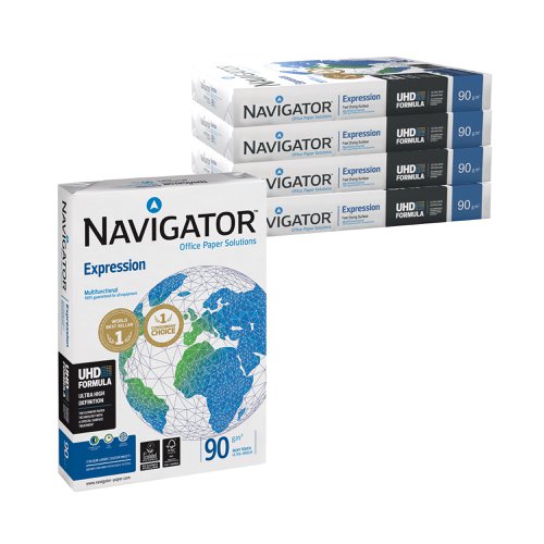 A bright white paper, Navigator Expression provides an excellent print contrast for high quality colour and mono documents. Smooth, thick and opaque, this 90gsm A4 paper is perfect for printing reports and is supplied in a pack of 2500 sheets.