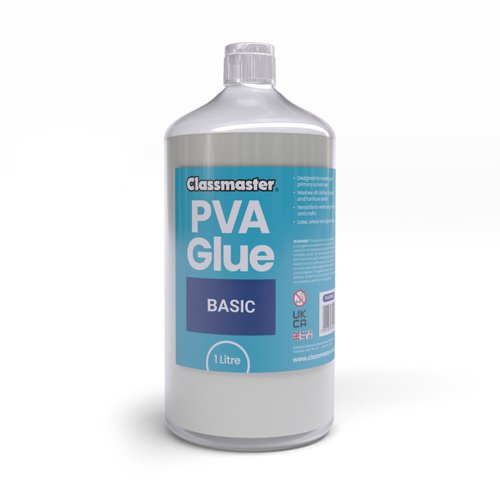 Classmaster White Washable Blue Label PVA Glue 1L Bottle with Screw Cap PVA1000BU