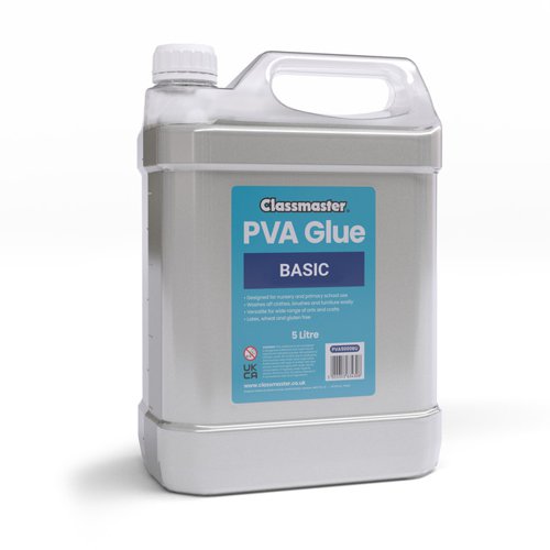 Classmaster White Washable Blue Label PVA Glue 5L Bottle with Screw Cap PVA5000BU