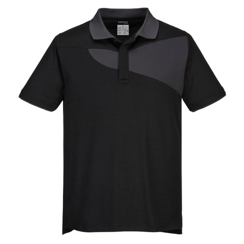 Portwest PW2 Cotton Comfort Polo Shirt S/S L Blk/Zoom Gry