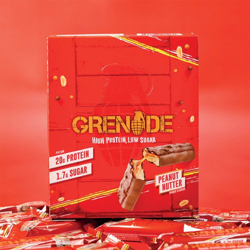 The Grenade Peanut Butter Protein Bar is packed with real peanut chunks on top a peanut butter-flavoured nougat on a bed of gooey caramel, coated in smooth milk chocolate. Packed with 20g protein, yet only 218 Kcal.