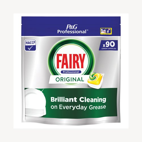 Fairy Original All-in-One Dishwasher Tablets effectively remove even dried-on grease, leaving dishes spotless. The powerful formula combines liquid and powder in a fast-dissolving pouch, ensuring a quick cleaning action. For added convenience, the tablets do not require unwrapping and fit easily into the dishwasher's detergent dispenser. Additionally, these tablets help prevent limescale build-up and include built-in salt and rinse aid action, along with glass and silver protection. Designed and tested for use in all leading dishwashers, including commercial auto dishwashers, Fairy ensures reliable performance every time.