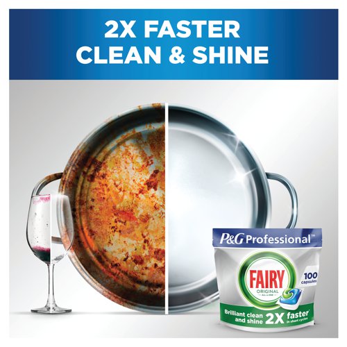 Fairy Original All-in-One Dishwasher Tablets effectively remove even dried-on grease, leaving dishes spotless. The powerful formula combines liquid and powder in a fast-dissolving pouch, ensuring a quick cleaning action. For added convenience, the tablets do not require unwrapping and fit easily into the dishwasher's detergent dispenser. Additionally, these tablets help prevent limescale build-up and include built-in salt and rinse aid action, along with glass and silver protection. Designed and tested for use in all leading dishwashers, including commercial auto dishwashers, Fairy ensures reliable performance every time.