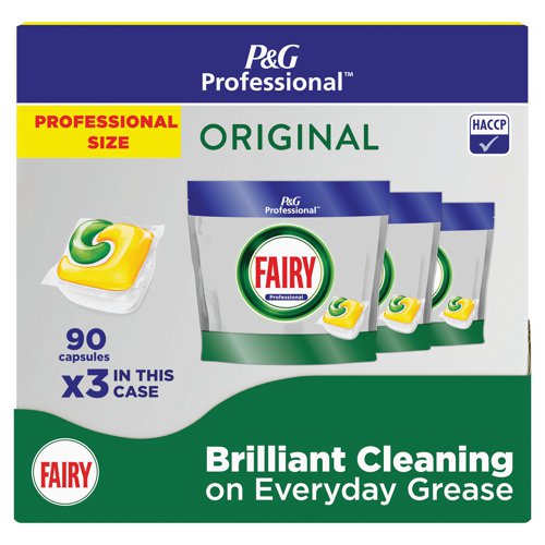 Fairy Original All-in-One Dishwasher Tablets effectively remove even dried-on grease, leaving dishes spotless. The powerful formula combines liquid and powder in a fast-dissolving pouch, ensuring a quick cleaning action. For added convenience, the tablets do not require unwrapping and fit easily into the dishwasher's detergent dispenser. Additionally, these tablets help prevent limescale build-up and include built-in salt and rinse aid action, along with glass and silver protection. Designed and tested for use in all leading dishwashers, including commercial auto dishwashers, Fairy ensures reliable performance every time.