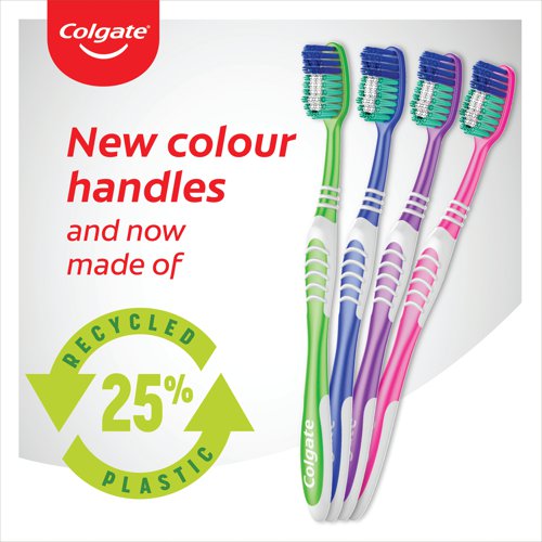 Healthy, happy smiles start with the Colgate Extra Clean Toothbrushes. These toothbrushes have been designed with a cleaning tip for a thorough clean, even of your back teeth. The manual toothbrushes also have a tongue cleaner that gently removes odour causing bacteria for extra confidence. Providing superior bacteria removal with the tongue and cheek cleaner. Supplied in a pack of 12 with each pack containing 3 toothbrushes.