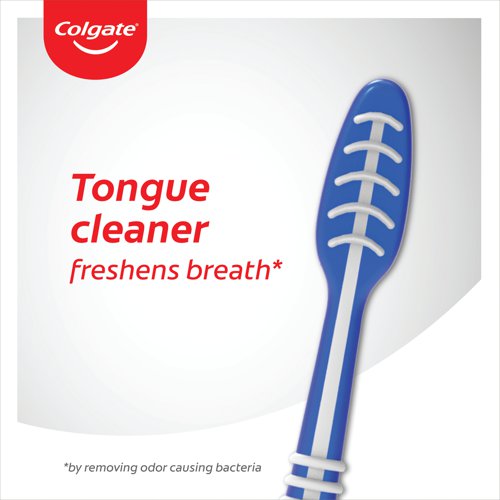 Healthy, happy smiles start with the Colgate Extra Clean Toothbrushes. These toothbrushes have been designed with a cleaning tip for a thorough clean, even of your back teeth. The manual toothbrushes also have a tongue cleaner that gently removes odour causing bacteria for extra confidence. Providing superior bacteria removal with the tongue and cheek cleaner. Supplied in a pack of 12 with each pack containing 3 toothbrushes.