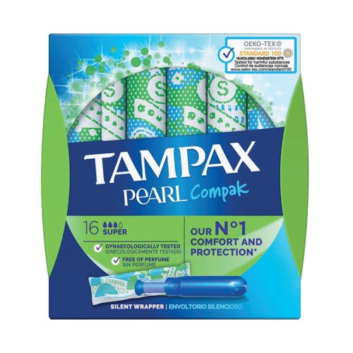 Tampax Compak Pearl Super Applicator Tampons Boxed x16 (Pack of 4) C006299 | Procter & Gamble