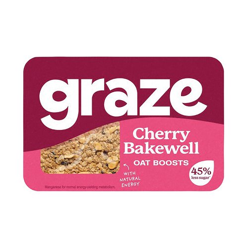 Graze Cherry Bakewell Fibre Flapjack punnet is a handy snack pack with wholegrain oat flapjack with cherries and almonds. Made without artificial colour, flavour or preservatives. 53g punnet. Pack of 9.