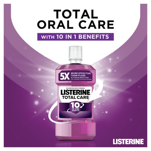 Listerine Total Care Mouthwash is formulated to offer complete oral care. It provides six essential benefits, including plaque reduction, gum protection, fresh breath, cavity prevention, teeth strengthening, and clean and healthy gums. This mouthwash contains an antiseptic formula with active ingredients that help fight germs and bacteria, ensuring a clean and healthy oral environment. The clean mint flavour leaves your mouth feeling refreshed and your breath smelling pleasant, providing a clean and invigorating sensation after each use. Listerine Total Care Mouthwash is alcohol-free, making it gentle on your mouth and suitable for daily use without causing dryness or irritation. The 250ml bottle is a practical size for daily oral hygiene routines and for on-the-go use.