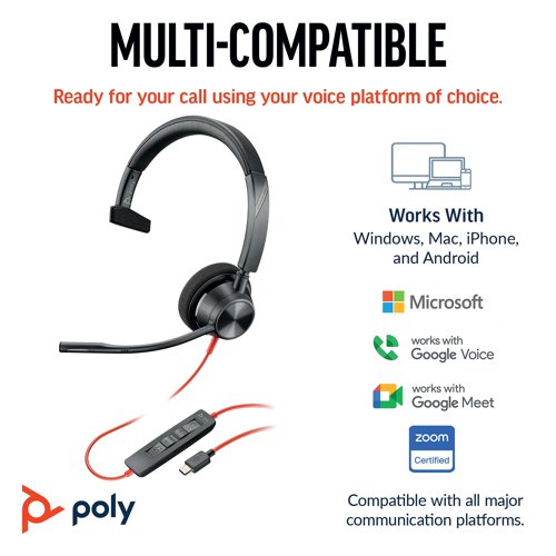 Poly Blackwire 3310 Monaural USB-C/A Headset 8X215AA