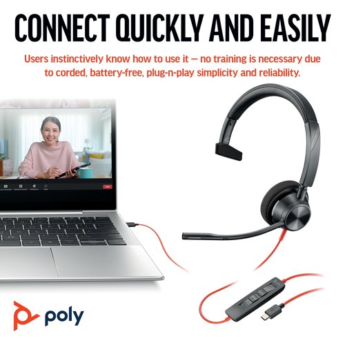 Poly Blackwire 3310 Monaural USB-C/A Headset 8X215AA