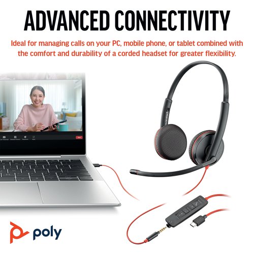 Poly Blackwire 3225 Stereo UC 3.5mm + USB-C/A Headset Bulk 8X229A6