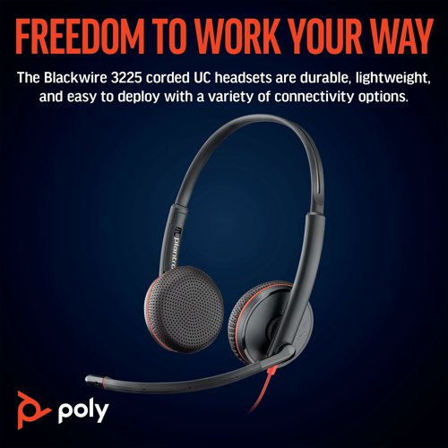 Poly Blackwire 3225 Stereo UC 3.5mm + USB-C/A Headset Bulk 8X229A6