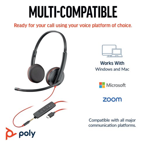 Poly Blackwire 3225 Stereo UC 3.5mm + USB-C/A Headset Bulk 8X229A6