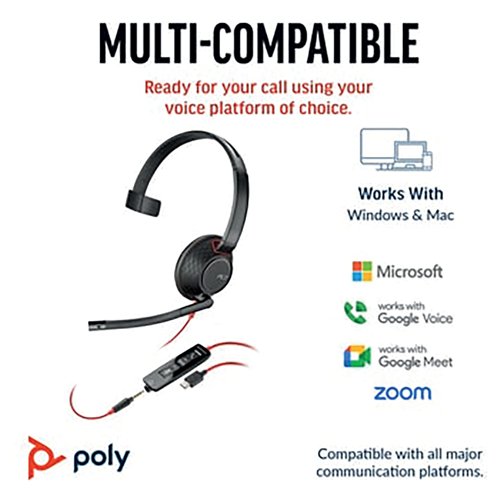 Poly Blackwire 5210 Monaural 3.5mm + USB-C/A Headset Bulk 8X230A6