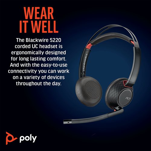 Poly Blackwire 5220 Stereo 3.5mm + USB-C/A Headset Bulk 8X231A6