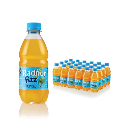 RAD00362 | Radnor Fizz Tropical combines sparkling spring water with real fruit juice. The Radnor Fizz range is one of the UK’s Leading School Compliant drinks brands and the bottles are 100% recyclable and made from 30% recycled plastic.