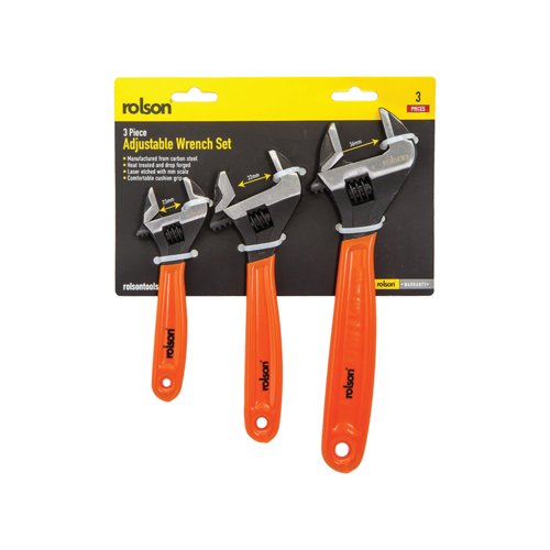 Rolson 3 Piece Adjustable Wrench Set Pack of 4 19024