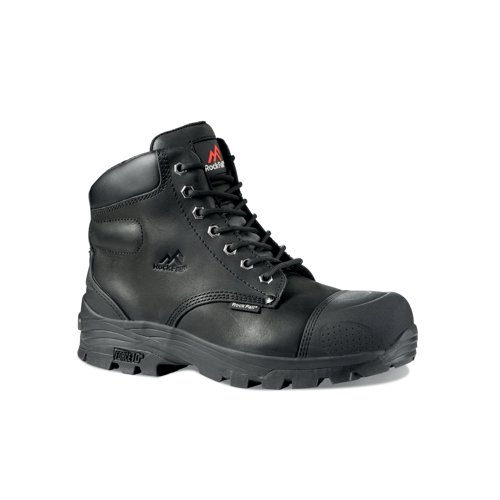 RF92491 | The Rock Fall Ebonite safety boots are highly robust and developed with specialist durability materials including FORCE10 components, IMPACT SHIELD for protection when digging and a TPU ankle guard. Lace up fastening with aluminium eyelets. Meets Standard EN ISO 20345:2011 S3 HI CI HRO SRC.