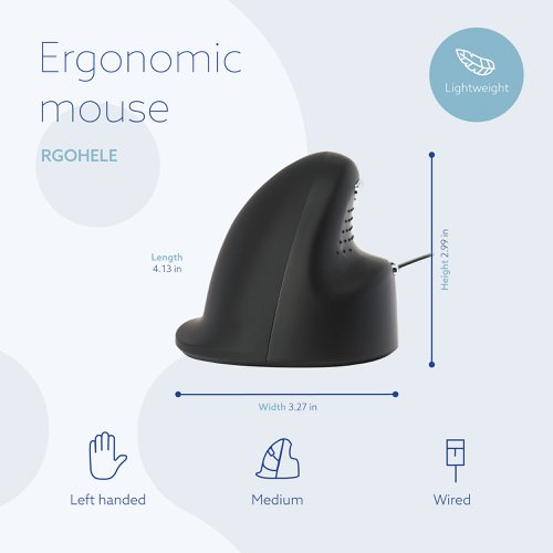 R-GO HE Ergonomic Vertical Wired Mouse Medium Left Hand RGOHELE