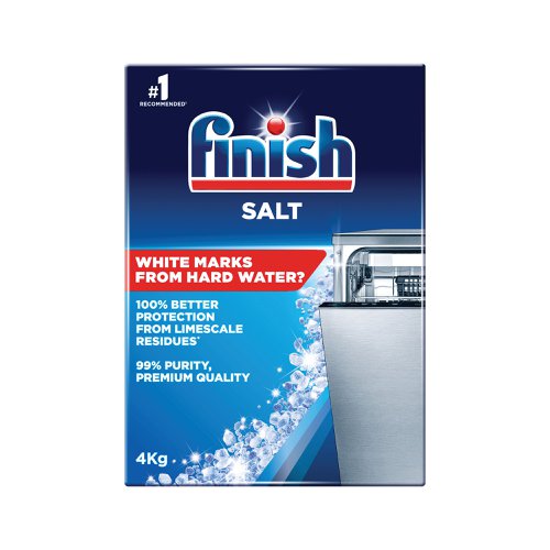 Finish Dishwasher Salt is especially designed to prevent limescale build up in your dishwasher which can cause poor performance. Salt also effectively softens water to ensure better cleaning performance of your detergent, preventing white residue marks from hard water on your glasses and dishes. Box contains 4kg.