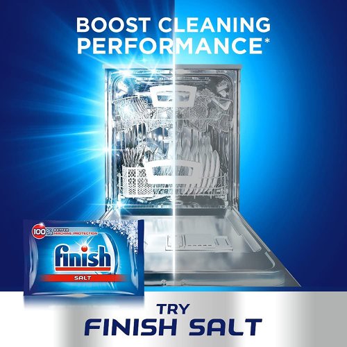 Finish Dishwasher Salt is especially designed to prevent limescale build up in your dishwasher which can cause poor performance. Salt also effectively softens water to ensure better cleaning performance of your detergent, preventing white residue marks from hard water on your glasses and dishes. Box contains 4kg.