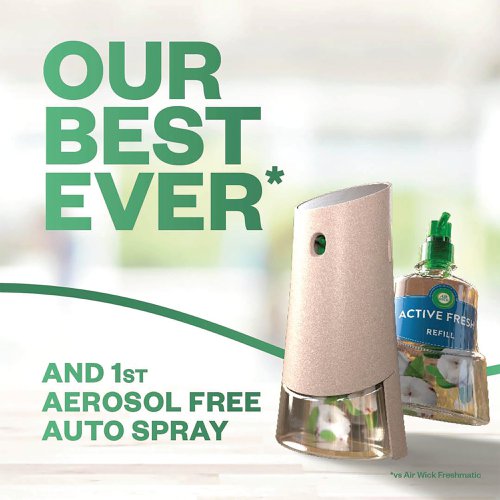 Air Wick Active Fresh Air Freshener Aerosol-Free Automatic Spray Set Fresh Cotton 228ml 3230098 | Reckitt Benckiser Group plc