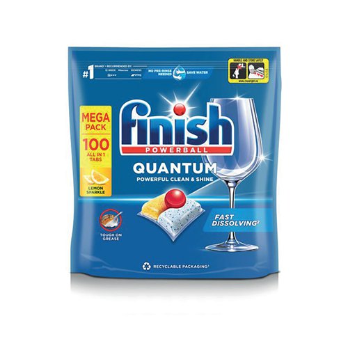 Finish Quantum All in 1 Dishwasher Tablets, for deep clean and sparkling shine 1st time, every time.