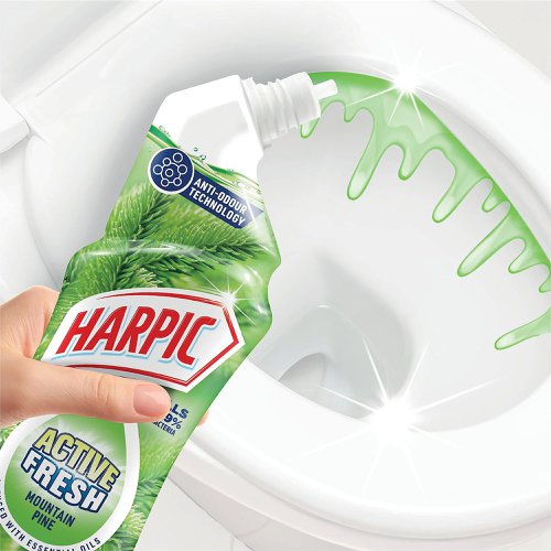 Harpic Active fresh mountain pine toilet cleaner combines a wonderful fresh fragrance with a thick formula to make the ultimate freshener for your loo! It reaches under the rim to kill 99.9% of bacteria, removes limescale and leaves your loo smelling fresh for hours!