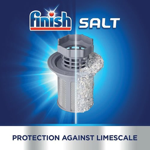 Finish Dishwasher Salt is especially designed to prevent limescale build up in your dishwasher which can cause poor performance. Salt also effectively softens water to ensure better cleaning performance of your detergent, preventing white residue marks from hard water on your glasses and dishes.