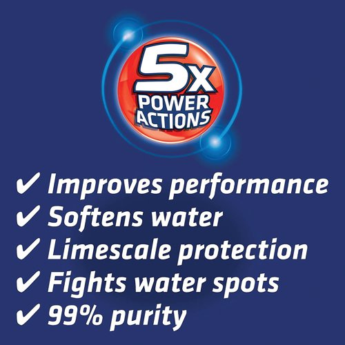 Finish Dishwasher Salt is especially designed to prevent limescale build up in your dishwasher which can cause poor performance. Salt also effectively softens water to ensure better cleaning performance of your detergent, preventing white residue marks from hard water on your glasses and dishes.