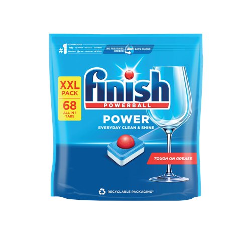 Finish All in One Powerball dishwasher tablets keep dishes sparking clean, giving them a powerful clean and shine every time. Providing outstanding results, they tackle grease, baked on food from plates and dishes and offer limescale protection. No need to unwrap them, simply open the main pack and they are ready for use. With ten times the power action, including glass protection, they deliver dry, shiny dishes free from spots caused by hard water. 68 tablets per box. Supplied as a pack of 4.