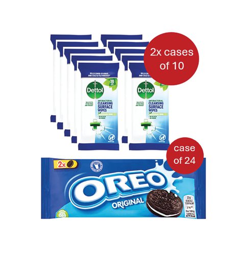 Dettol Antibacterial Cleansing Wipes x30 Pk10 Buy 2 Cases get Case Oreo Biscuits Twin Pack x24 Free