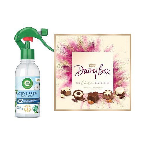 Buy 2 Air Wick Active Fresh Room Spray Fresh Cotton 237ml + FOC Dairy Box Chocolates