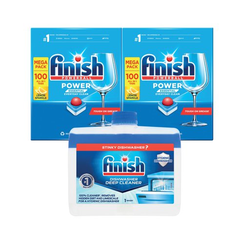 Finish Lemon Dishwasher Tabs 100 Tabs x 2 + FOC Dishwasher Cleaner