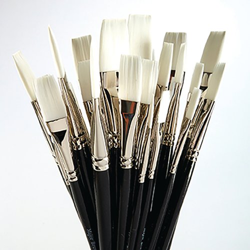 Flat White Nylon Paint Brushes Black Handle (Pack of 30) MJWNF