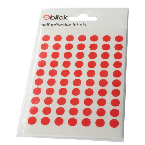 Blick Coloured Labels in Bags Round 8mm Dia 490 Per Bag Red (9800 Pack) RS003250