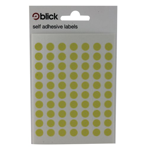 Blick Coloured Labels in Bags Round 8mm Dia 490 Per Bag Yellow (Pack of 9800) RS003458